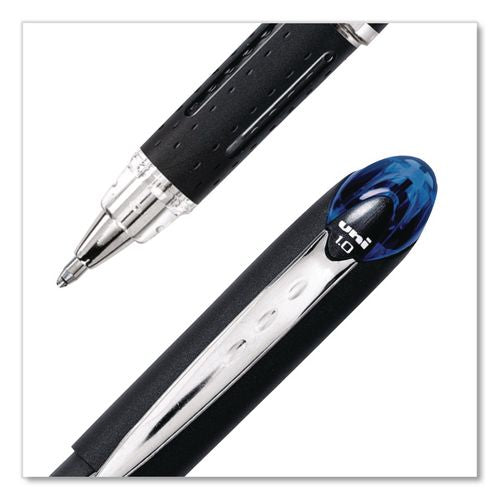 Image of uniball® 33922 Jetstream Form-Fitting Comfort Grip Hybrid Gel Pen, Stick, Medium 1 mm, Blue Ink, Black/Silver/Blue Barrel, Dozen