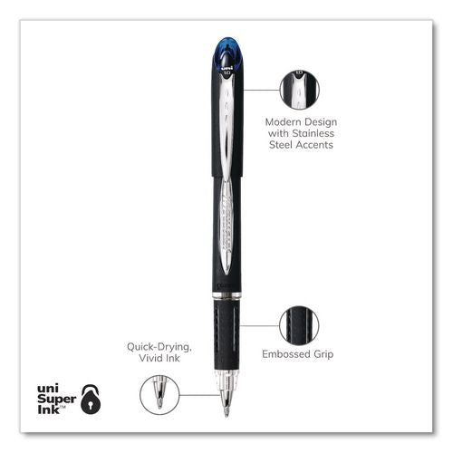 Image of uniball® 33922 Jetstream Form-Fitting Comfort Grip Hybrid Gel Pen, Stick, Medium 1 mm, Blue Ink, Black/Silver/Blue Barrel, Dozen