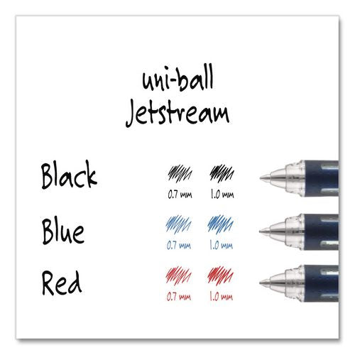 Image of uniball® 33922 Jetstream Form-Fitting Comfort Grip Hybrid Gel Pen, Stick, Medium 1 mm, Blue Ink, Black/Silver/Blue Barrel, Dozen