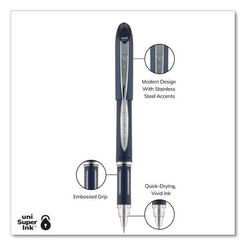 Image of uniball® 40173 Jetstream Form-Fitting Comfort Grip Hybrid Gel Pen, Stick, Fine 0.7 mm, Black Ink, Black/Silver Barrel, Dozen