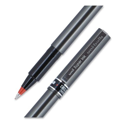 Image of uniball® 60026 Deluxe Rollerball Pen, Stick, Micro 0.5 mm, Red Ink, Metallic Gray/Black/Red Barrel