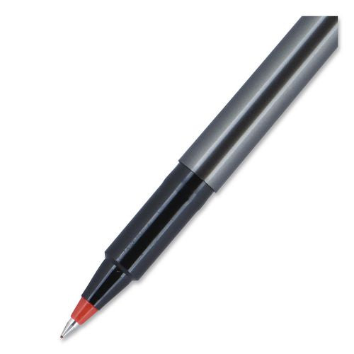 Image of uniball® 60026 Deluxe Rollerball Pen, Stick, Micro 0.5 mm, Red Ink, Metallic Gray/Black/Red Barrel
