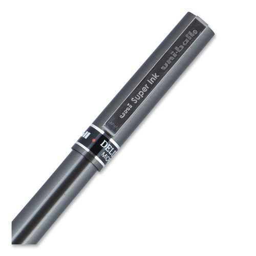 Image of uniball® 60026 Deluxe Rollerball Pen, Stick, Micro 0.5 mm, Red Ink, Metallic Gray/Black/Red Barrel