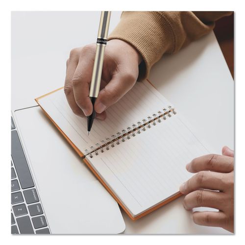 Image of uniball® 60026 Deluxe Rollerball Pen, Stick, Micro 0.5 mm, Red Ink, Metallic Gray/Black/Red Barrel