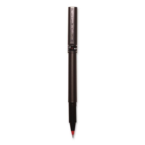 Image of uniball® 60026 Deluxe Rollerball Pen, Stick, Micro 0.5 mm, Red Ink, Metallic Gray/Black/Red Barrel