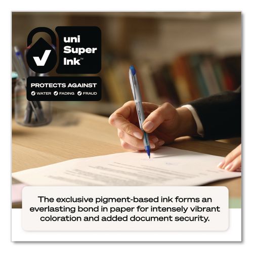 Image of uniball® 61232 VISION ELITE BLX Series Rollerball Pen, Stick, Bold 0.8 mm, Blue-Infused Black Ink, White/Blue/Clear Barrel, Dozen