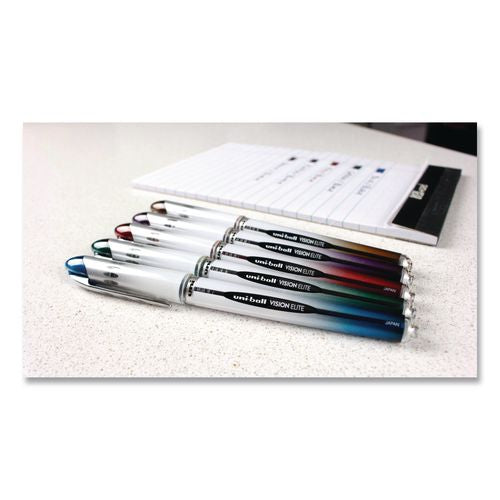Image of uniball® 61232 VISION ELITE BLX Series Rollerball Pen, Stick, Bold 0.8 mm, Blue-Infused Black Ink, White/Blue/Clear Barrel, Dozen