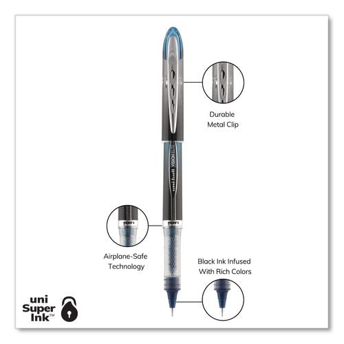 Image of uniball® 69020 VISION ELITE BLX Series Rollerball Pen, Stick, Micro 0.5 mm, Blue-Infused Black Ink, Gray/Blue/Clear Barrel, Dozen