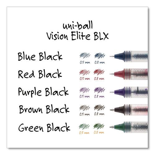 Image of uniball® 69020 VISION ELITE BLX Series Rollerball Pen, Stick, Micro 0.5 mm, Blue-Infused Black Ink, Gray/Blue/Clear Barrel, Dozen