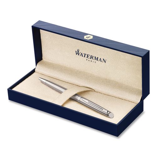 Image of Waterman S0920470 Hemisphere Ballpoint Pen, Retractable, Medium 1 mm, Blue Ink, Brushed Stainless Steel/Palladium-Chrome Barrel