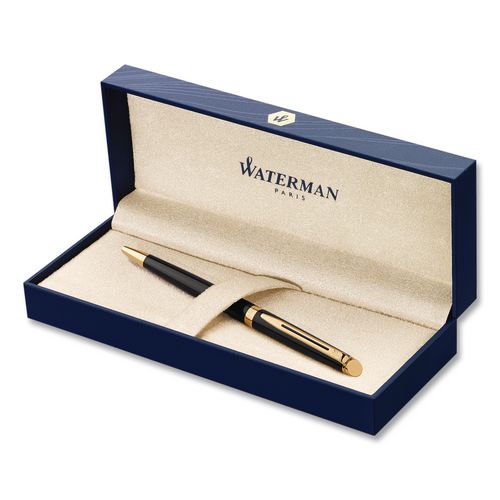 Image of Waterman S0920670 Hemisphere Ballpoint Pen, Retractable, Medium 1 mm, Blue Ink, Black Lacquered/23-Karat Gold Barrel