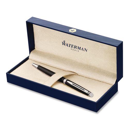 Image of Waterman S0920870 Hemisphere Ballpoint Pen, Retractable, Medium 1 mm, Blue Ink, Black Lacquered/Palladium-Chrome Barrel