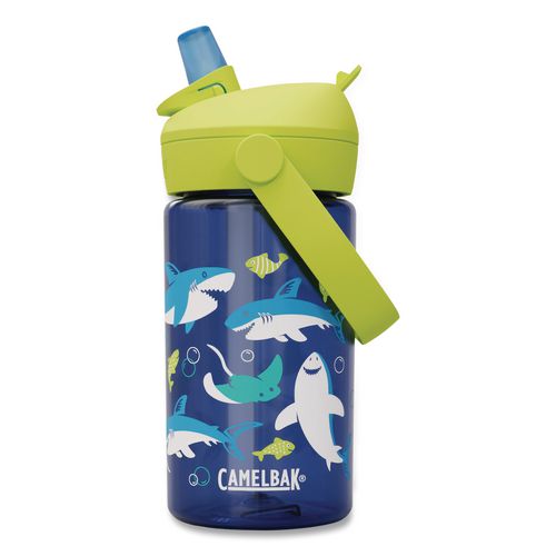 Image of CamelBak® 2860403041 Thrive FlipStraw Plastic Water Bottle, 14 oz, Sharks and Rays Design, Blue/Yellow