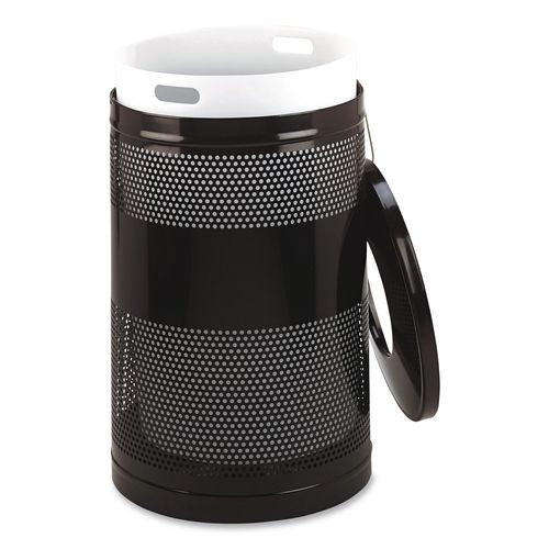 Image of Rubbermaid® Commercial FGS55ETBKPL Classics Perforated Open Top Receptacle, 51 gal, Steel, Black