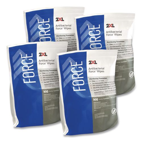 Image of 2XL 401-4 FORCE Disinfecting Wipes Refill, 1-Ply, 6 x 8, Unscented, White, 900/Pack, 4 Packs/Carton