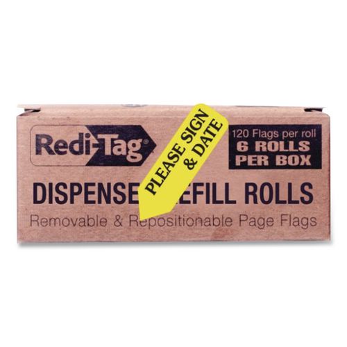 Image of Redi-Tag® B91032 Arrow Message Page Flag Refills, "please Sign And Date", Yellow, 120/roll, 6 Rolls