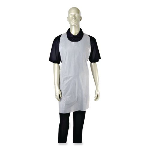 Image of AmerCareRoyal® DA2442 Poly Apron, 24 x 42, One Size Fits All, White, 100/Pack, 10 Packs/Carton