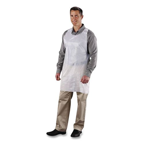 Image of AmerCareRoyal® DA2442 Poly Apron, 24 x 42, One Size Fits All, White, 100/Pack, 10 Packs/Carton