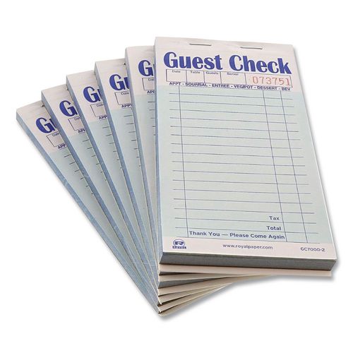 Image of AmerCareRoyal® GC6000-2 Guest Check Pad, 17 Lines, Two-Part Carbon, 3.5 x 6.7, 50 Forms/Pad, 50 Pads/Carton