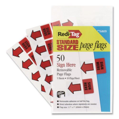 Image of Redi-Tag® B76809 Removable/reusable Page Flags, "sign Here", Red, 50/pack