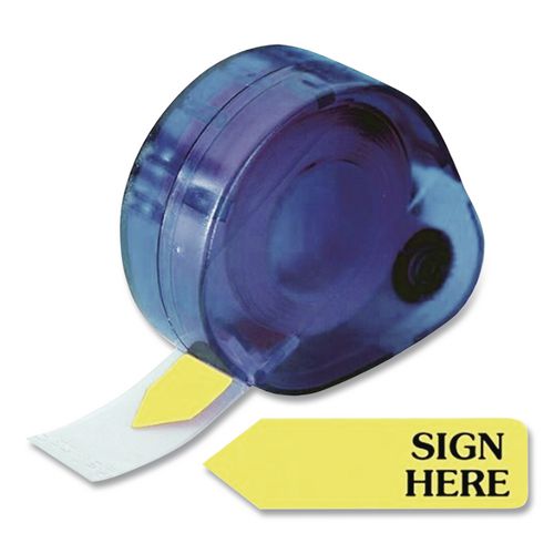 Image of Redi-Tag® B81014 Arrow Message Page Flags in Dispenser, "Sign Here", Yellow, 120 Flags/Pack