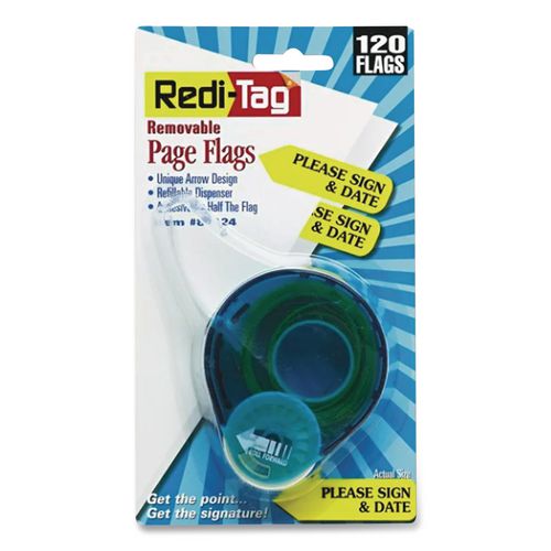 Image of Redi-Tag® B81014 Arrow Message Page Flags in Dispenser, "Sign Here", Yellow, 120 Flags/Pack
