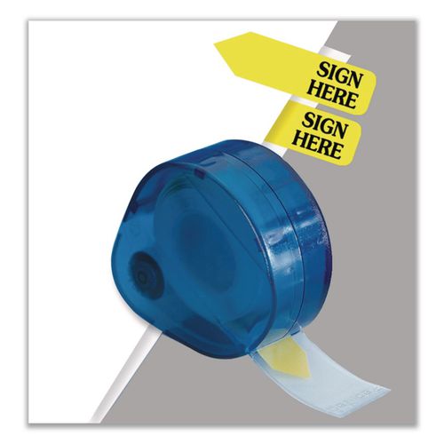Image of Redi-Tag® B81014 Arrow Message Page Flags in Dispenser, "Sign Here", Yellow, 120 Flags/Pack