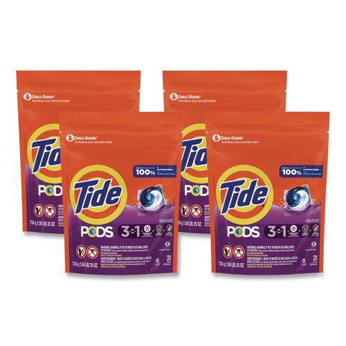 Image of Tide® 80760777 Pods, HE Compatible, Laundry Detergent, Spring Meadow, 31/Pack, 4 Packs/Carton