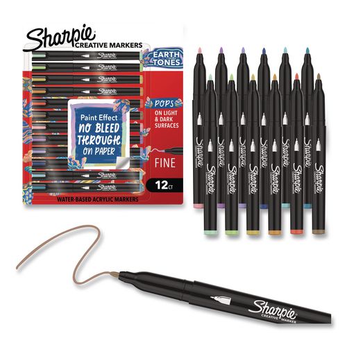 Image of Sharpie® Creative Markers, Earth Tones, Fine Bullet Tip, Assorted, 12/Pack