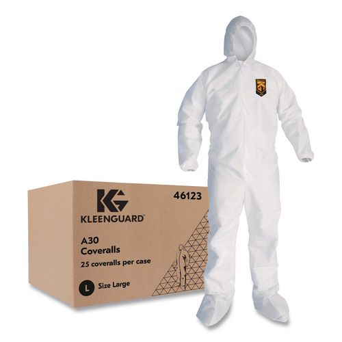 Image of Ansell 46123 KleenGuard A30 Coveralls, Large, White, 25/Carton