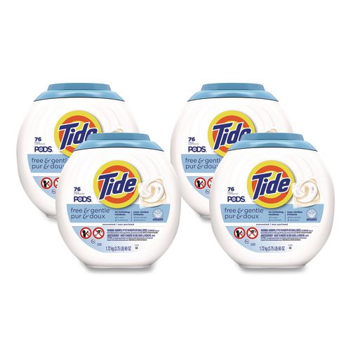 Image of Tide® 80870579 PODS Laundry Detergent, Free and Gentle, HE Compatible, 56 oz Tub, 76 Pacs/Tub, 4 Tubs/Carton
