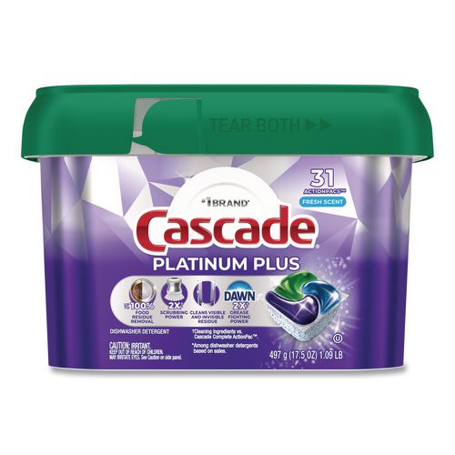 Image of Cascade® 57916/6157 Platinum Plus ActionPacs Dishwasher Detergent Pods, Fresh Scent, 20.7 oz Tub, 31/Pack