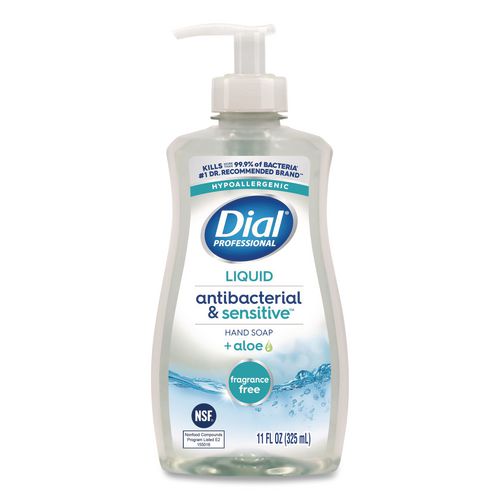 Image of Dial® Professional 1700035476 Antibacterial and Sensitive Fragrance-Free Liquid Hand Soap, Unscented, 11 oz Pump Bottle