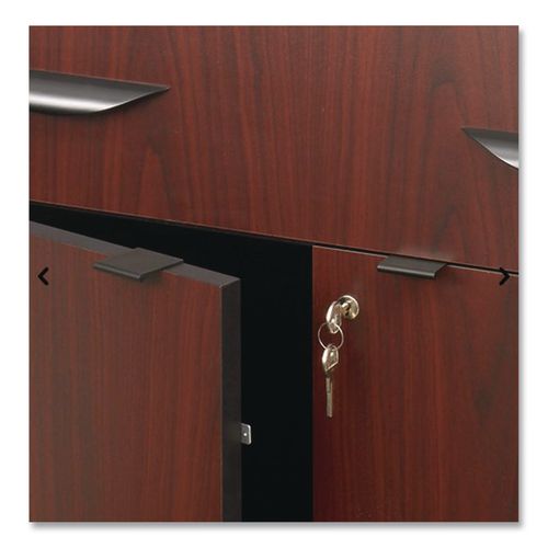 Image of Safco® 8962MH Hospitality Cart with Drop Leaves, Engineered Wood, 3 Shelves, 1 Drawer, 32.5" to 56.25" x 20.5" x 38.75", Mahogany