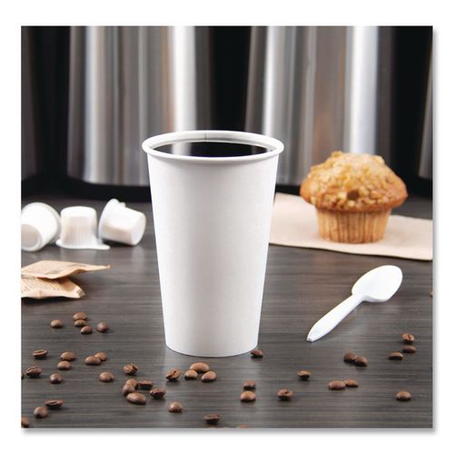 Image of SOLO® 316W-2050 Single-Sided Poly Paper Hot Cups, 16 oz, White, 50/Sleeve, 20 Sleeves/Carton