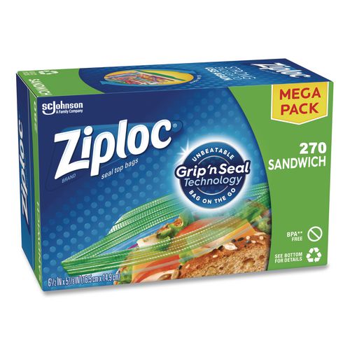 Image of Ziploc® 383217 Sandwich Seal Top Bags, 6.5" x 5.88", Clear, 270/Box
