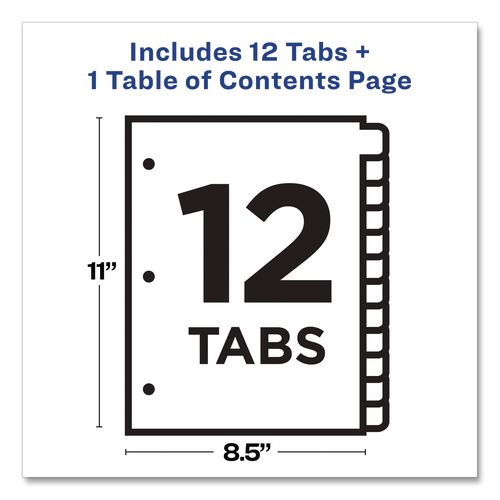 Image of Avery® 11140 Customizable TOC Ready Index Black and White Dividers, 12-Tab, 1 to 12, 11 x 8.5, 1 Set