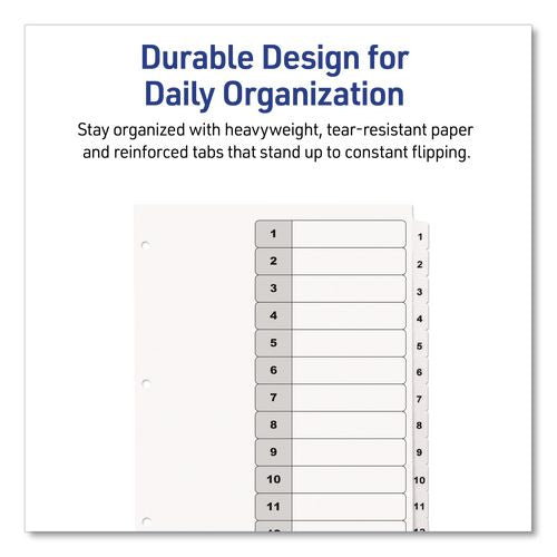 Image of Avery® 11140 Customizable TOC Ready Index Black and White Dividers, 12-Tab, 1 to 12, 11 x 8.5, 1 Set