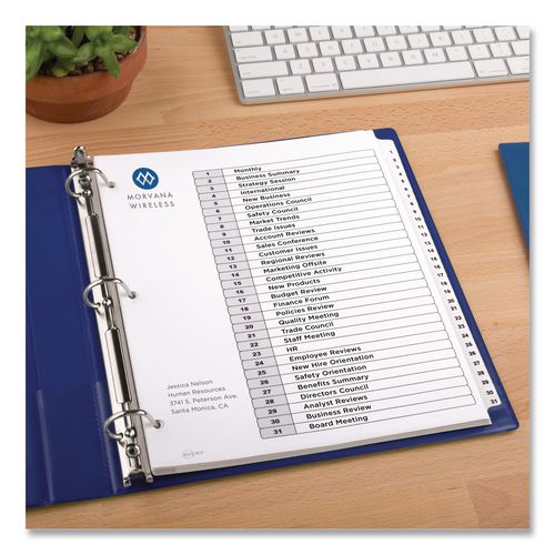 Image of Avery® 11827 Customizable Table of Contents Ready Index Black and White Dividers, 31-Tab, 1 to 31, 11 x 8.5, White, 6 Sets