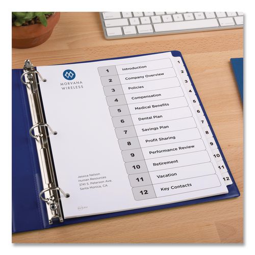 Image of Avery® 11140 Customizable TOC Ready Index Black and White Dividers, 12-Tab, 1 to 12, 11 x 8.5, 1 Set