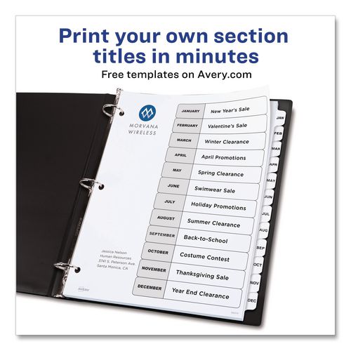 Image of Avery® 11126 Customizable TOC Ready Index Black and White Dividers, 12-Tab, Jan. to Dec., 11 x 8.5, 1 Set
