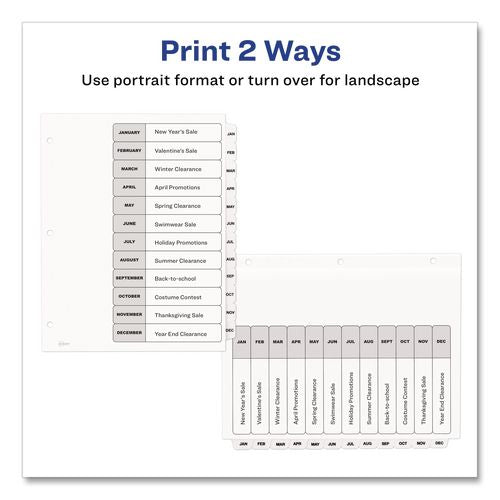 Image of Avery® 11126 Customizable TOC Ready Index Black and White Dividers, 12-Tab, Jan. to Dec., 11 x 8.5, 1 Set
