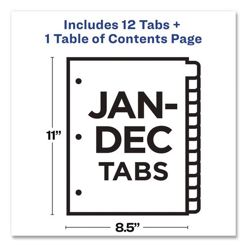 Image of Avery® 11126 Customizable TOC Ready Index Black and White Dividers, 12-Tab, Jan. to Dec., 11 x 8.5, 1 Set