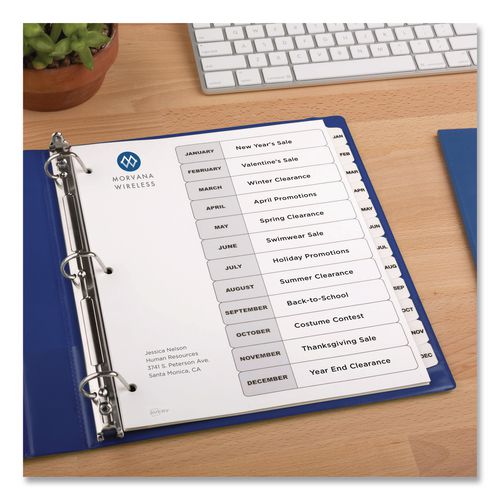 Image of Avery® 11126 Customizable TOC Ready Index Black and White Dividers, 12-Tab, Jan. to Dec., 11 x 8.5, 1 Set