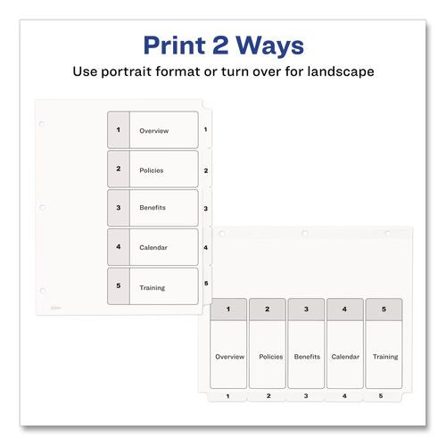 Image of Avery® 11130 Customizable TOC Ready Index Black and White Dividers, 5-Tab, 1 to 5, 11 x 8.5, 1 Set