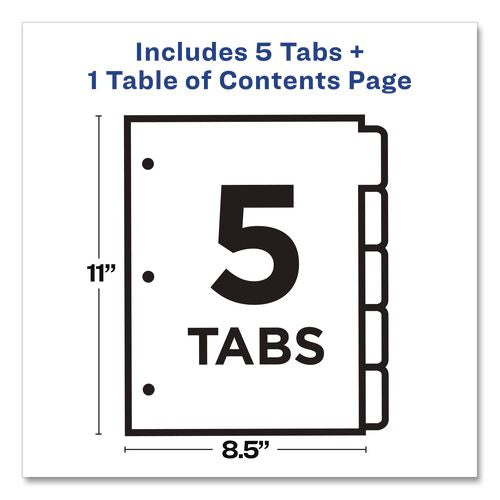 Image of Avery® 11130 Customizable TOC Ready Index Black and White Dividers, 5-Tab, 1 to 5, 11 x 8.5, 1 Set