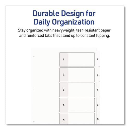 Image of Avery® 11130 Customizable TOC Ready Index Black and White Dividers, 5-Tab, 1 to 5, 11 x 8.5, 1 Set