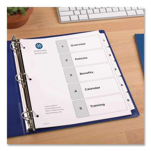 Image of Avery® 11130 Customizable TOC Ready Index Black and White Dividers, 5-Tab, 1 to 5, 11 x 8.5, 1 Set