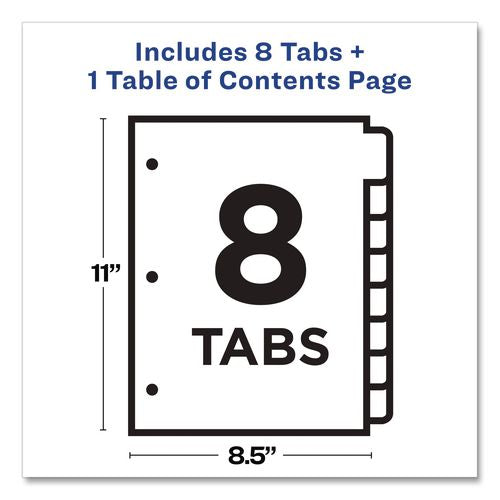 Image of Avery® 11132 Customizable TOC Ready Index Black and White Dividers, 8-Tab, 1 to 8, 11 x 8.5, 1 Set