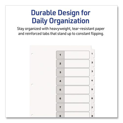 Image of Avery® 11132 Customizable TOC Ready Index Black and White Dividers, 8-Tab, 1 to 8, 11 x 8.5, 1 Set